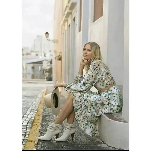 Anthropologie X Kachel Chiara Ruffle Long Sleeve Watercolor Midi Dress 6 (UK 10) - Picture 6 of 16